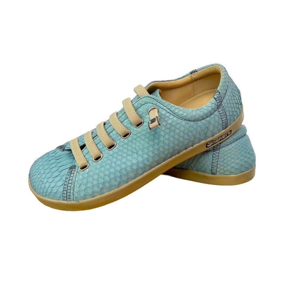 SNAKERS Sky Blue Snakeskin Python Sneakers Women's Size 10